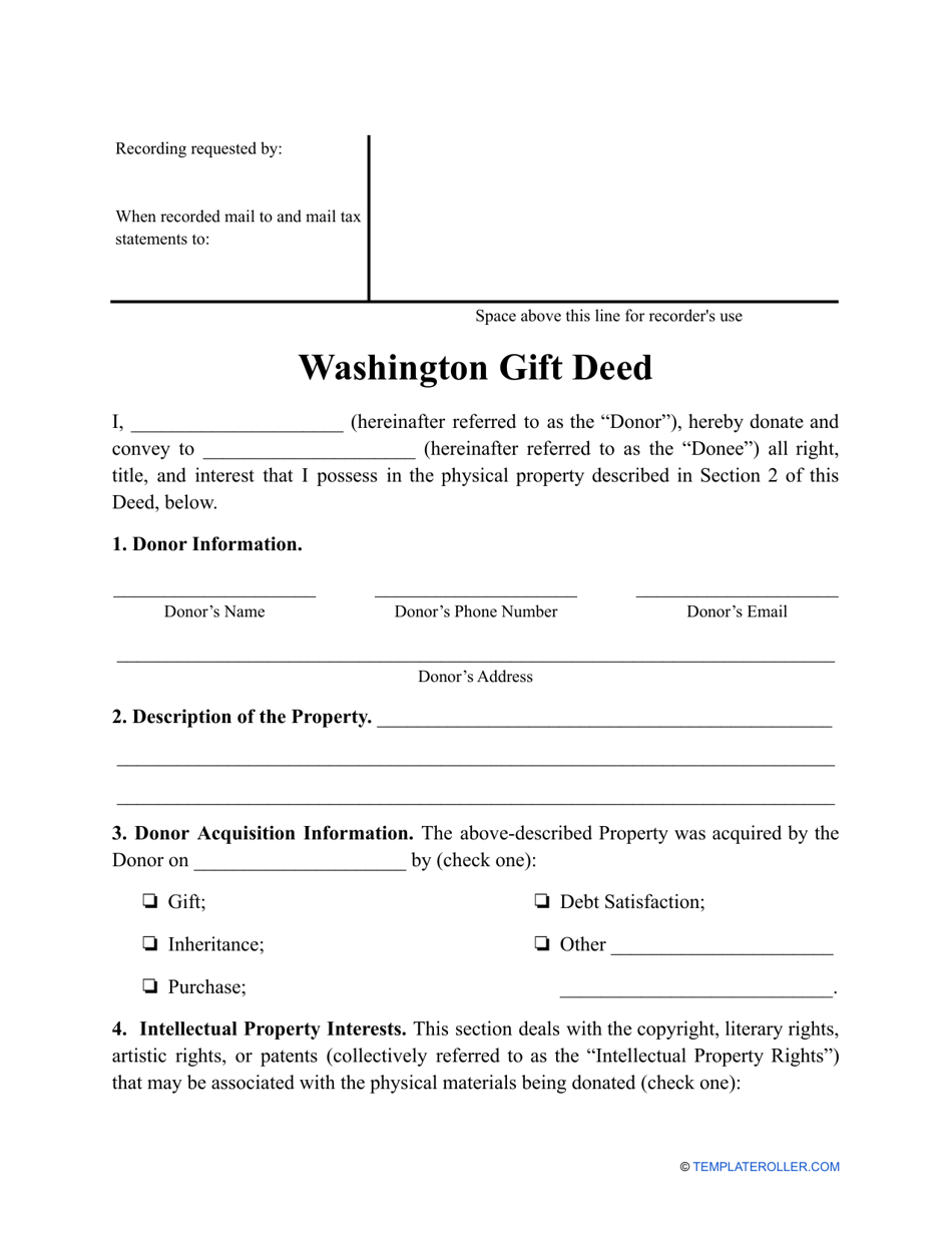 Gift Deed Form - Washington, Page 1