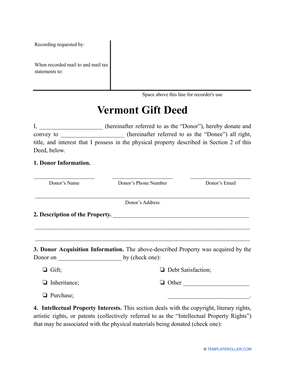 Gift Deed Form - Vermont, Page 1