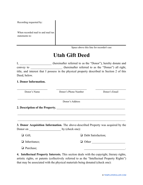 Gift Deed Form - Utah Download Pdf