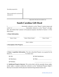 &quot;Gift Deed Form&quot; - South Carolina