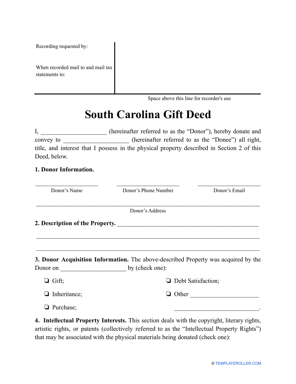 Gift Deed Form - South Carolina, Page 1