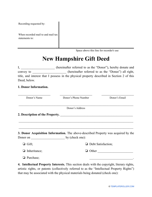 Gift Deed Form - New Hampshire Download Pdf