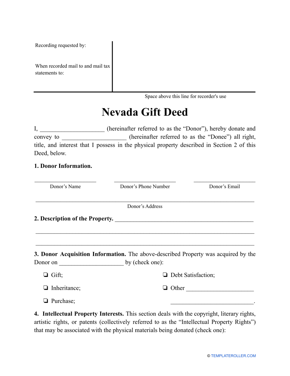 Nevada Gift Deed Form Fill Out, Sign Online and Download PDF