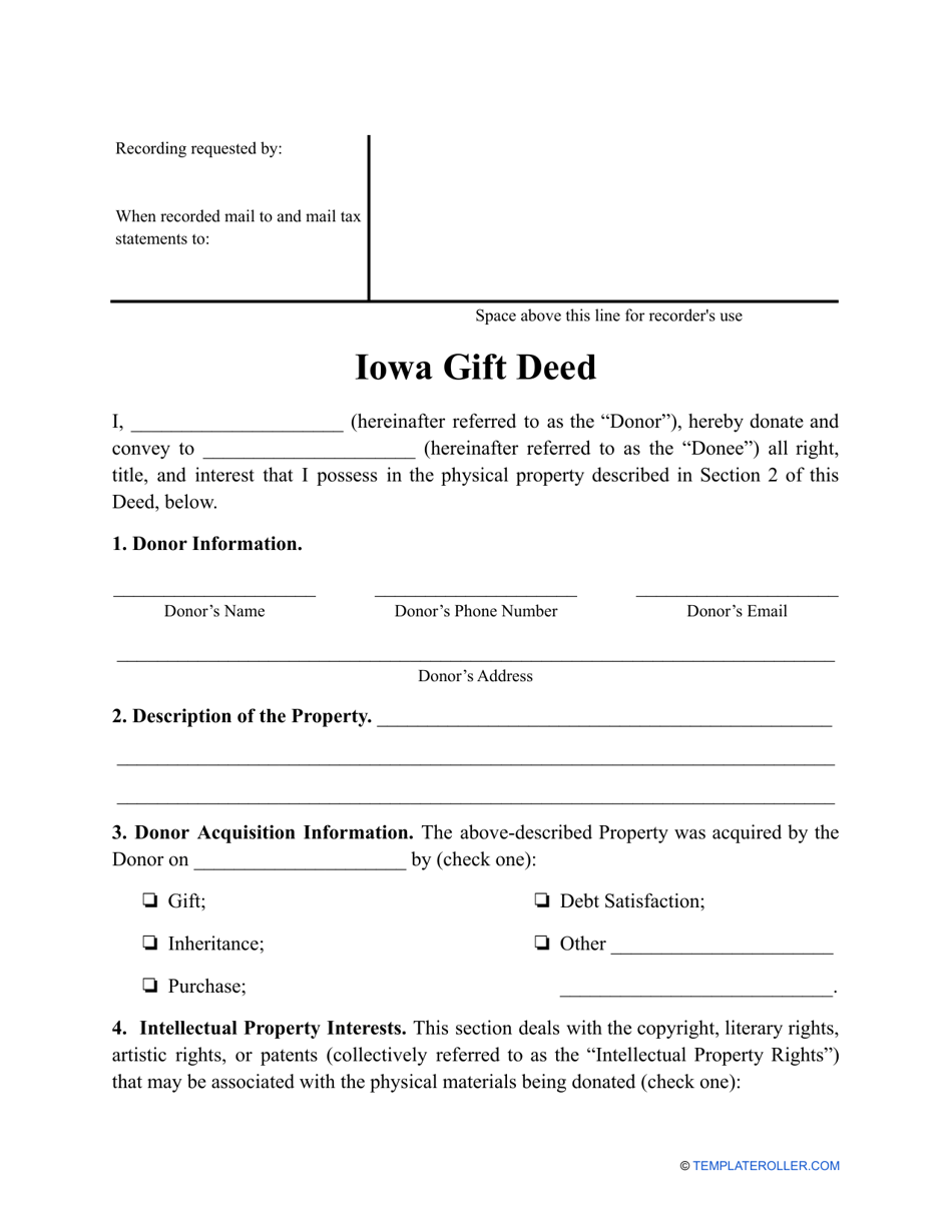 Gift Deed Form - Iowa, Page 1