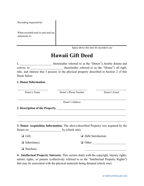 &quot;Gift Deed Form&quot; - Hawaii Download Pdf