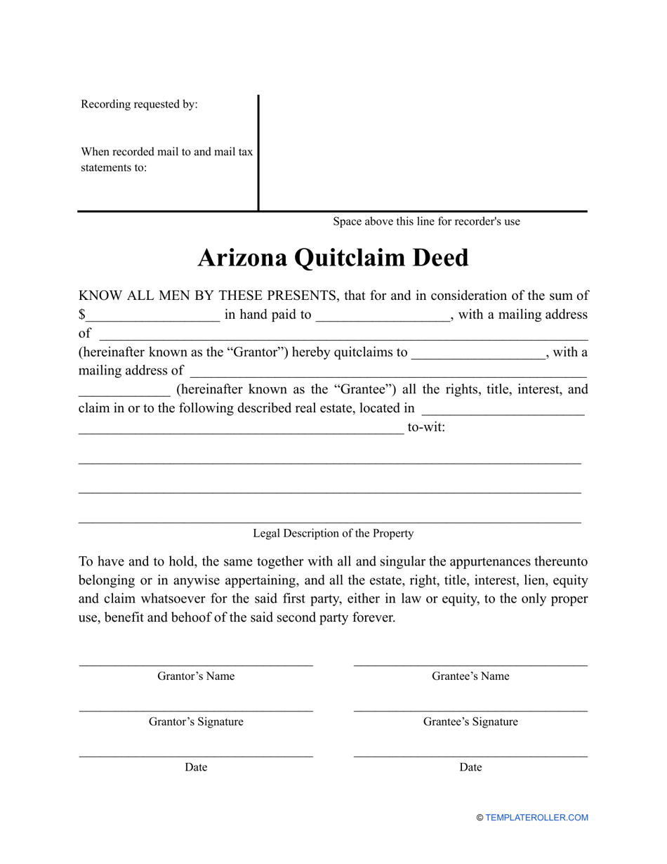Quitclaim Deed Form - Arizona, Page 1