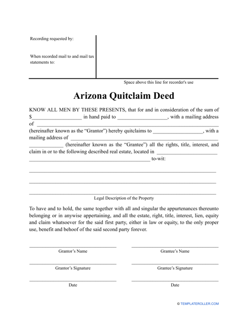 &quot;Quitclaim Deed Form&quot; - Arizona Download Pdf