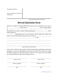 &quot;Quitclaim Deed Form&quot; - Hawaii