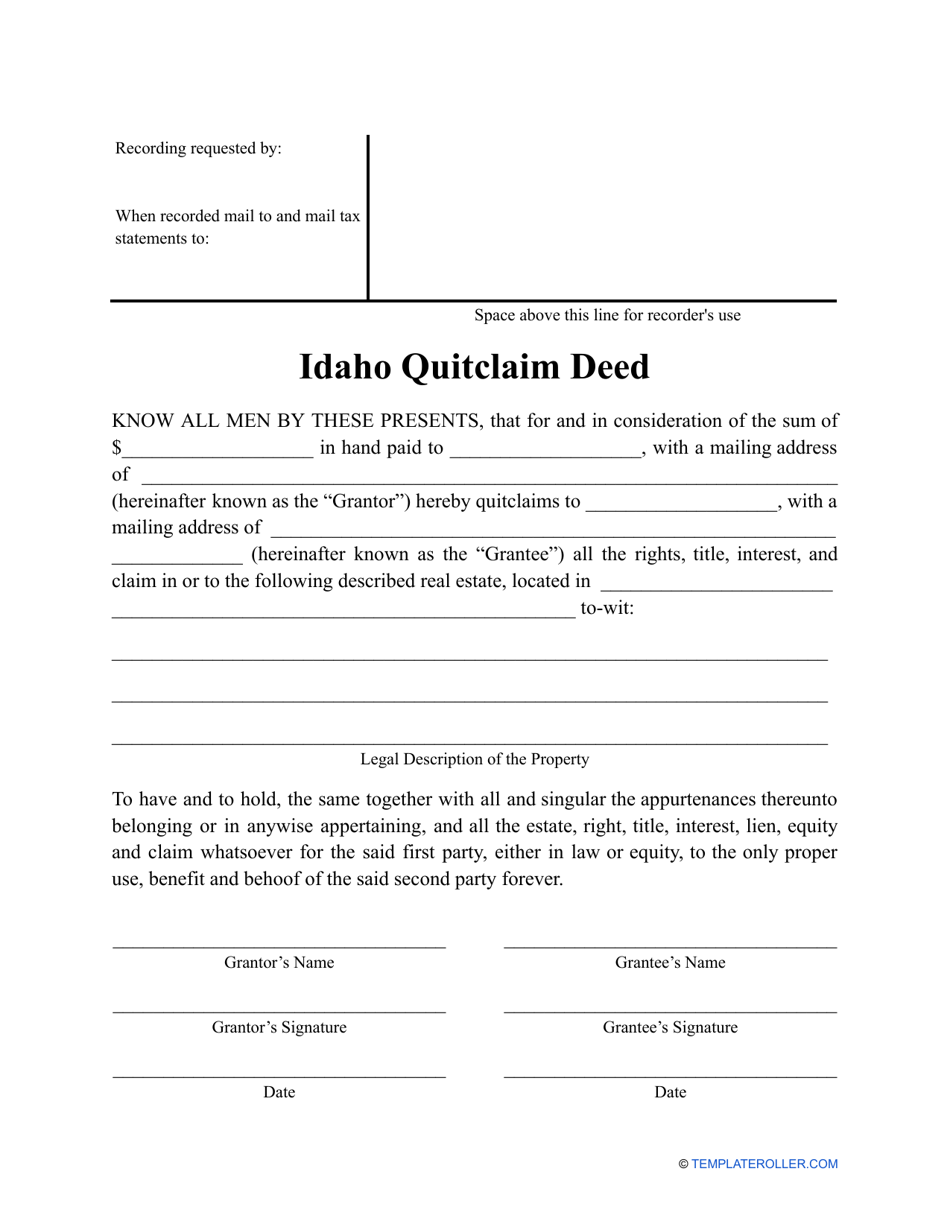 Idaho Quitclaim Deed Form Fill Out Sign Online And Download Pdf Templateroller