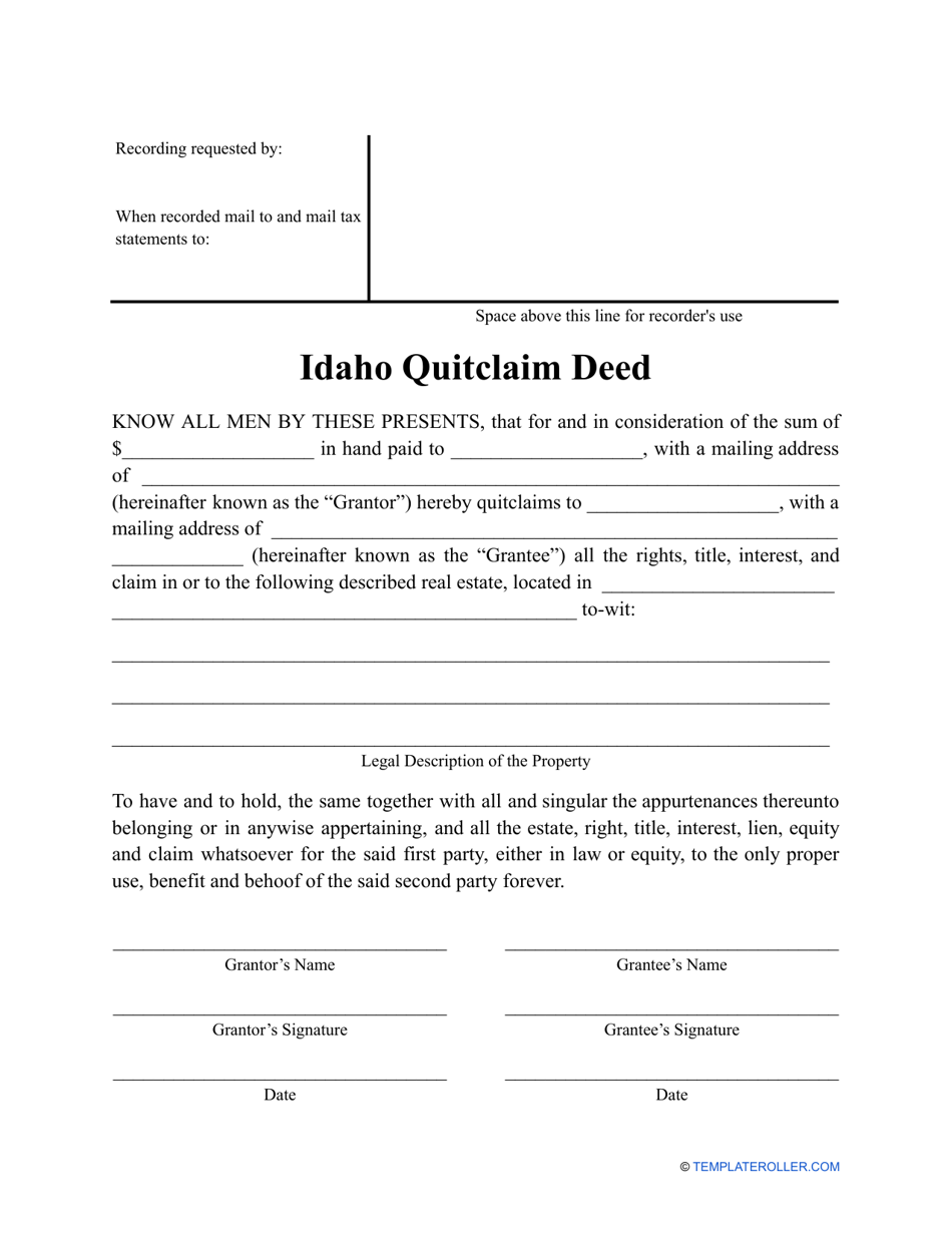 Quitclaimdeed Idaho Printable Form Printable Forms Free Online