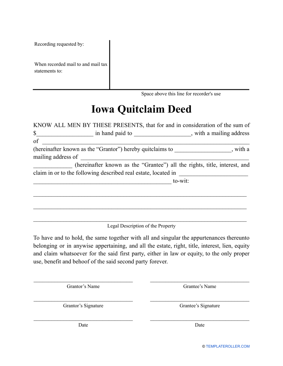 Quitclaim Deed Form - Iowa, Page 1