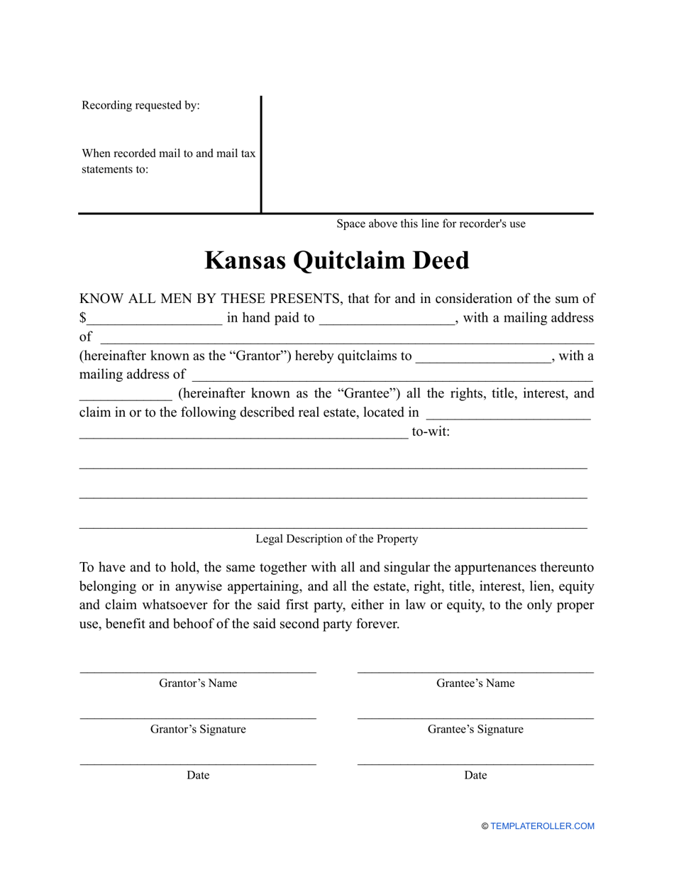 Quitclaim Deed Form - Kansas, Page 1