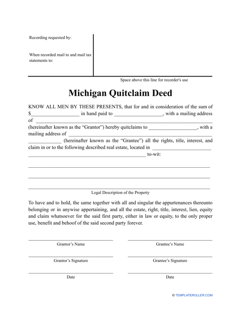 Quitclaim Deed Form - Michigan