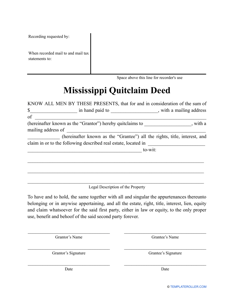 Quitclaim Deed Form - Mississippi, Page 1