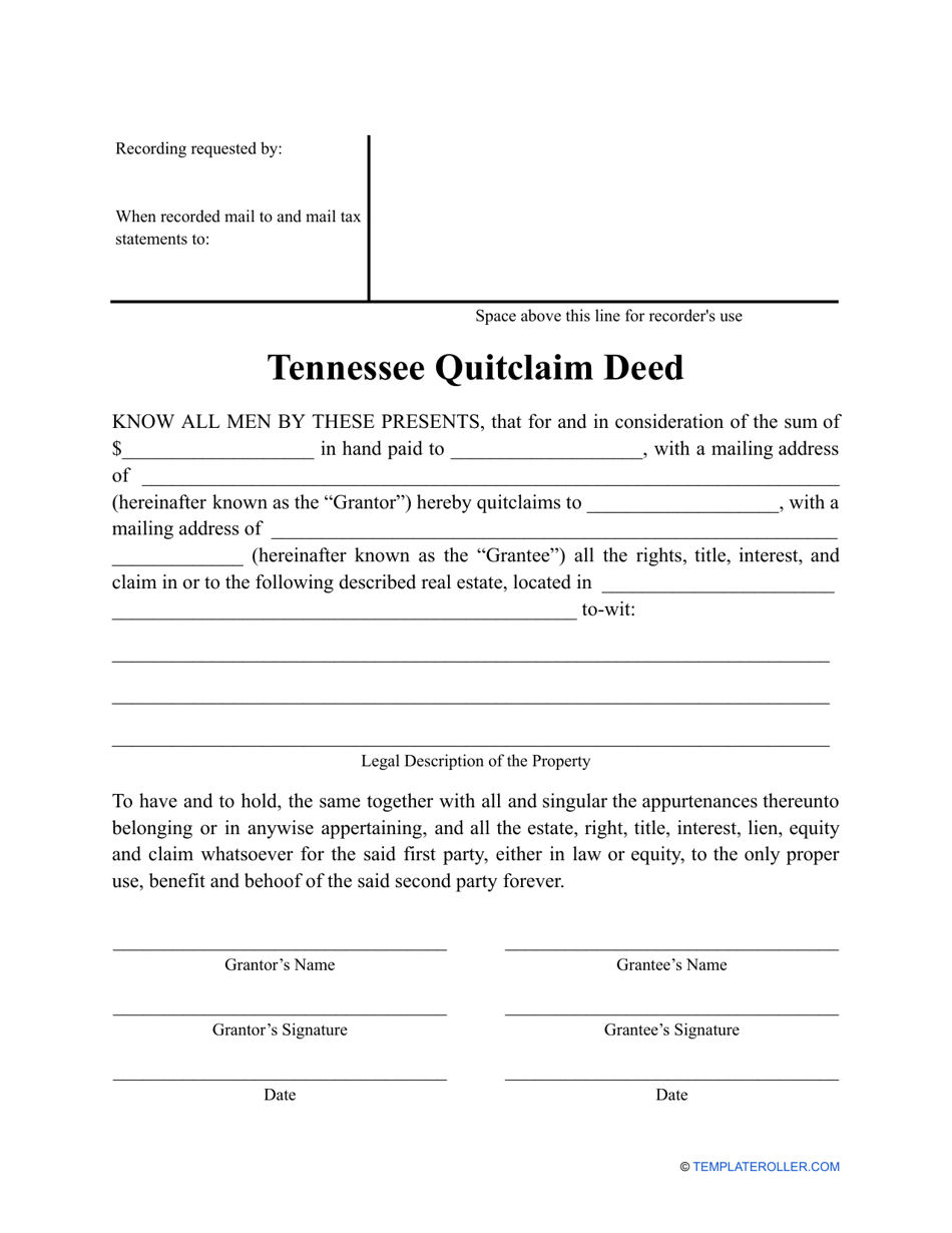 Quitclaim Deed Form - Tennessee, Page 1