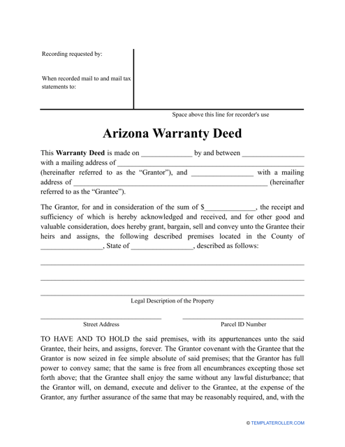 &quot;Warranty Deed Form&quot; - Arizona Download Pdf