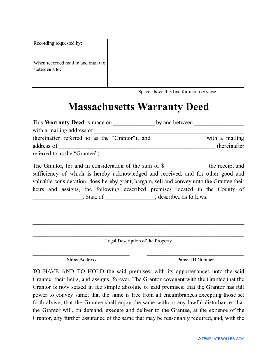Massachusetts Warranty Deed Form Fill Out, Sign Online and Download