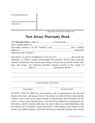&quot;Warranty Deed Form&quot; - New Jersey