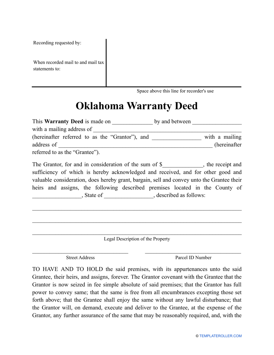 Oklahoma Warranty Deed Form Fill Out Sign Online And Download PDF 