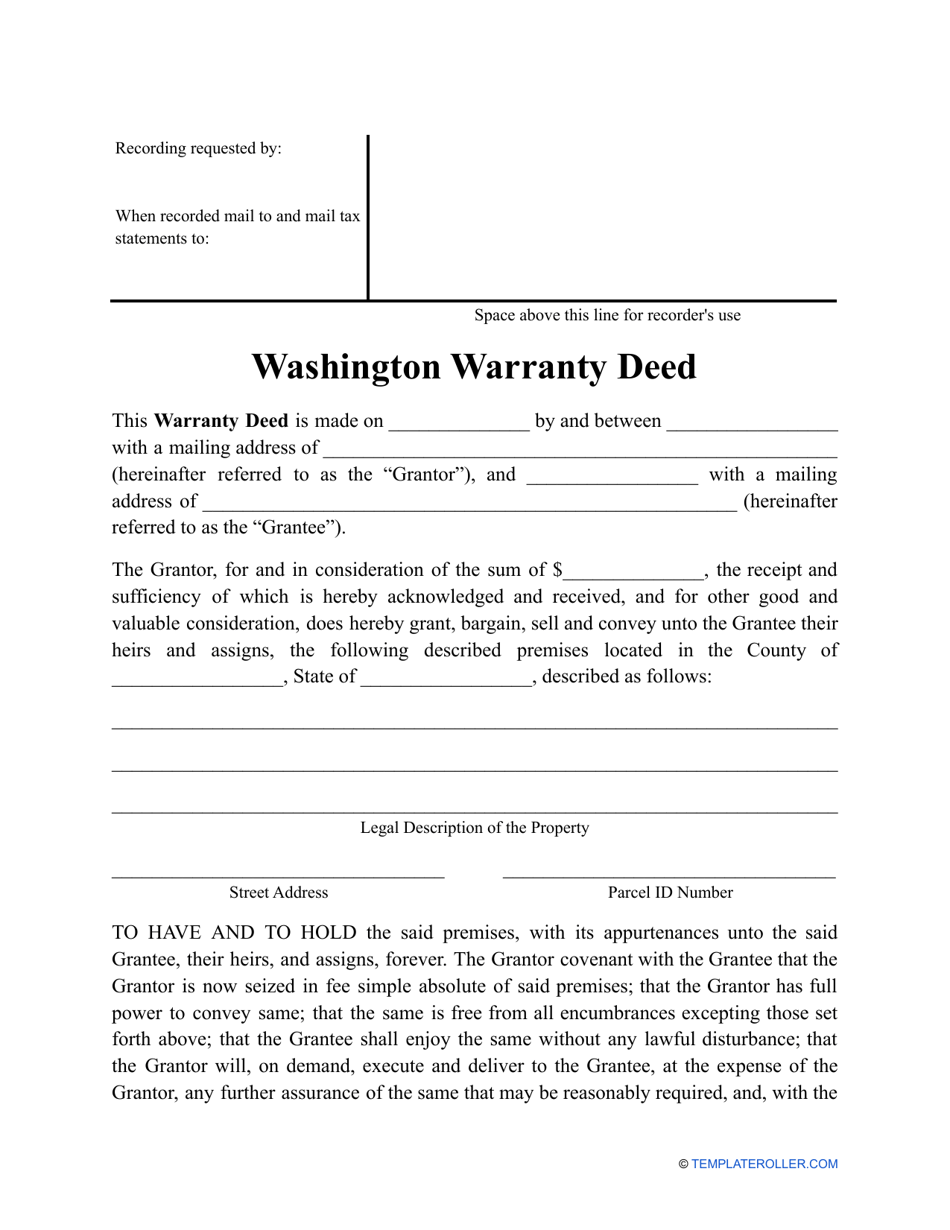 Washington Warranty Deed Form Fill Out, Sign Online and Download PDF