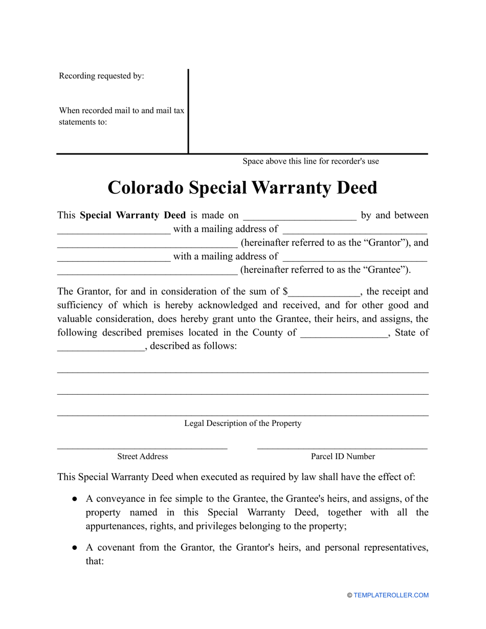 Special Warranty Deed Form - Colorado, Page 1