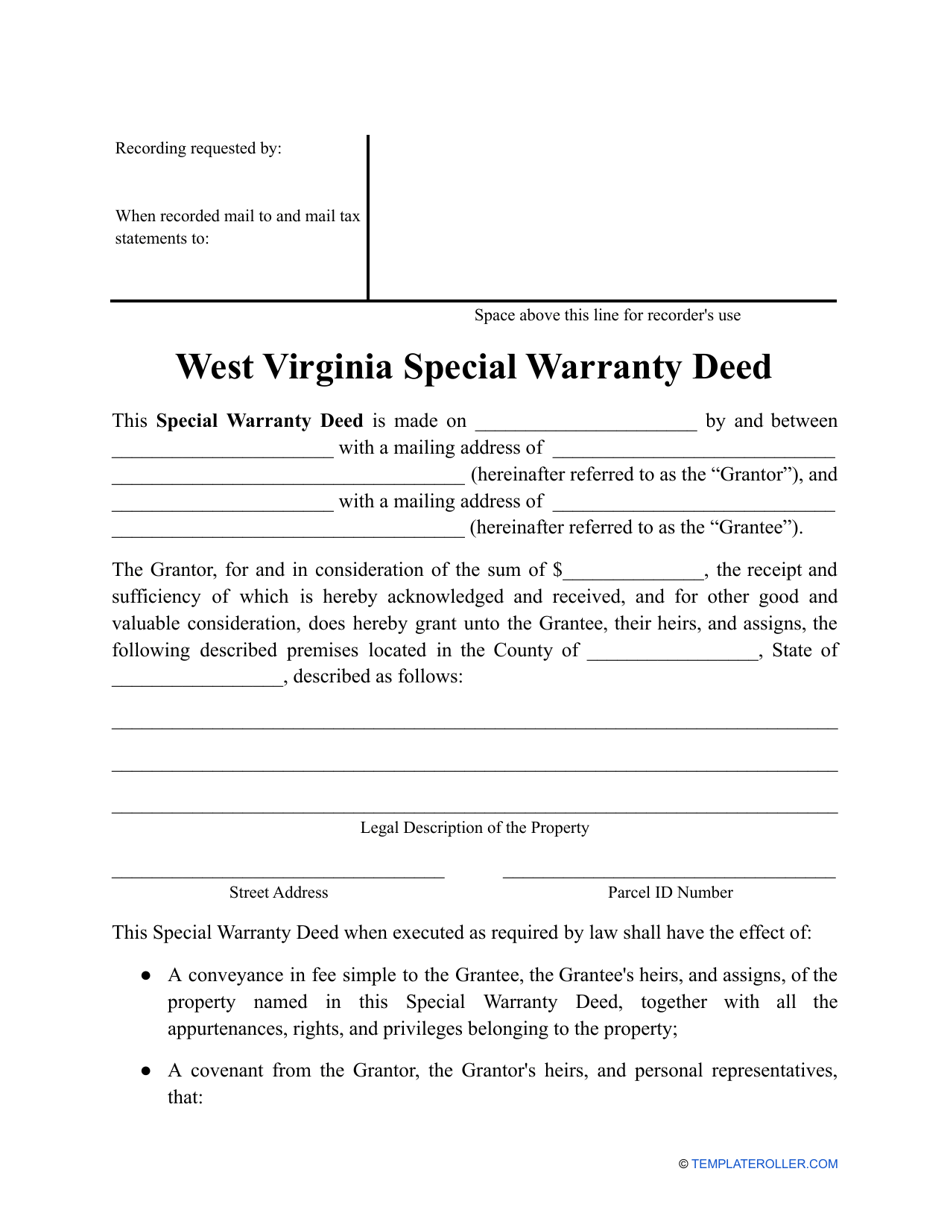 Special Warranty Deed Form - West Virginia, Page 1