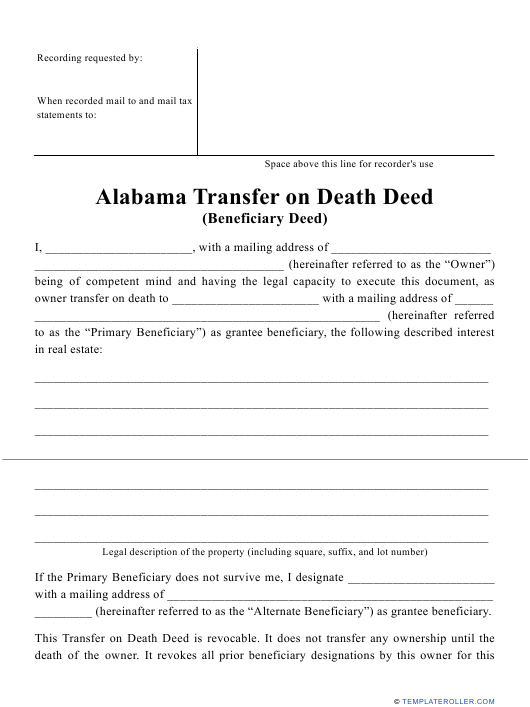 &quot;Transfer on Death Deed Form&quot; - Alabama Download Pdf