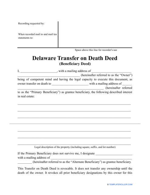 Transfer on Death Deed Form - Delaware Download Pdf