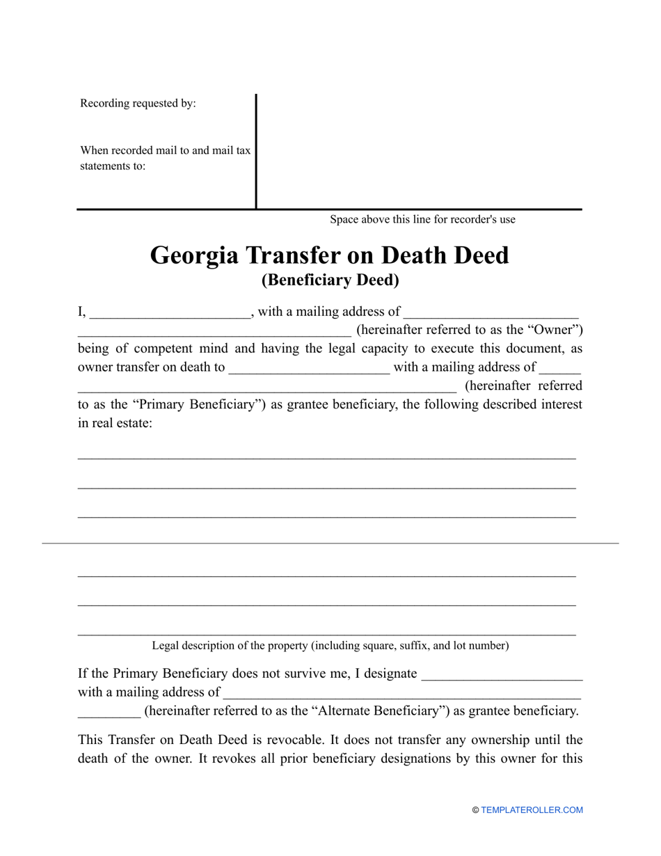 Transfer on Death Deed Form - Georgia (United States), Page 1