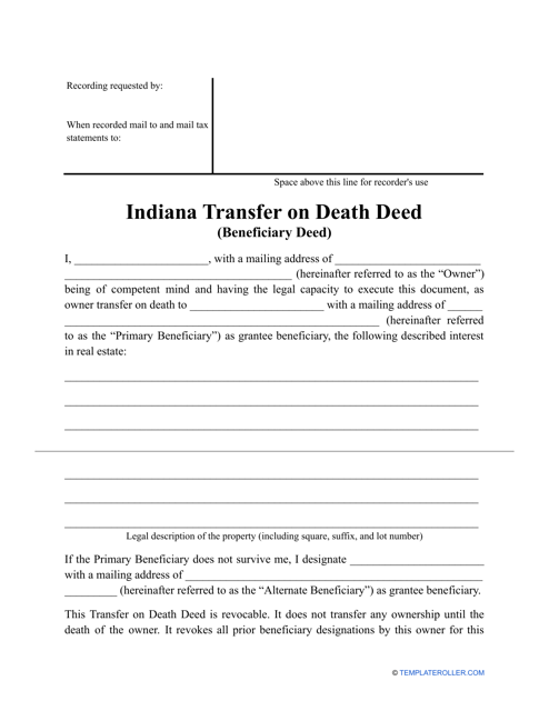 Transfer on Death Deed Form - Indiana