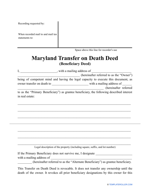 Maryland Transfer On Death Deed Form Download Printable PDF 