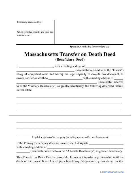 Transfer on Death Deed Form - Massachusetts
