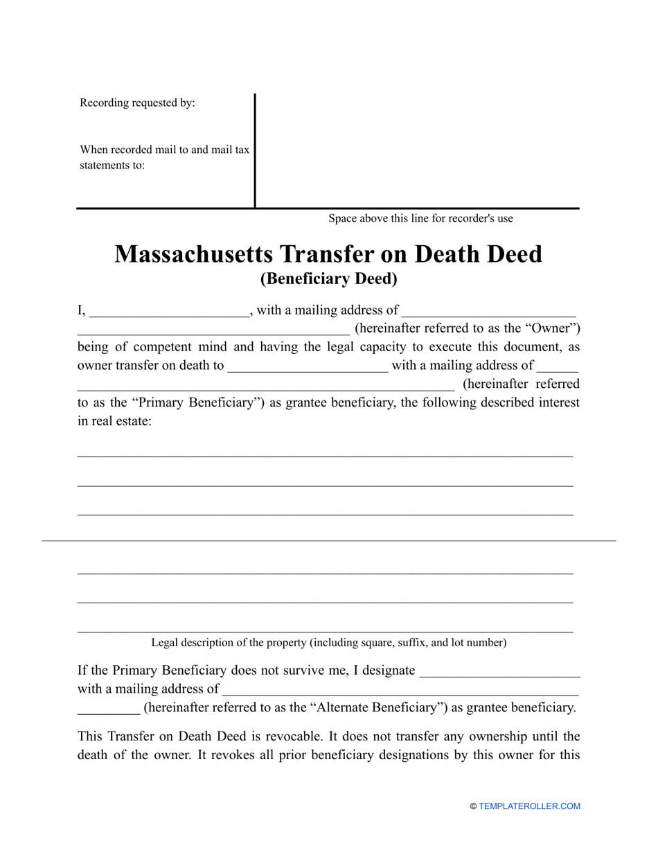 Massachusetts Transfer On Death Deed Form Download Printable PDF 