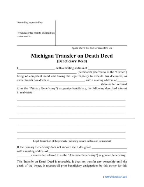 Transfer on Death Deed Form - Michigan