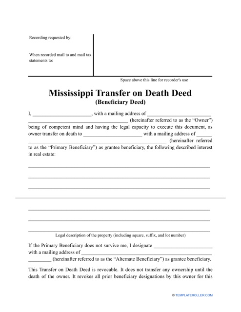 Transfer on Death Deed Form - Mississippi