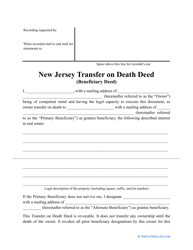 Transfer on Death Deed Form - New Jersey