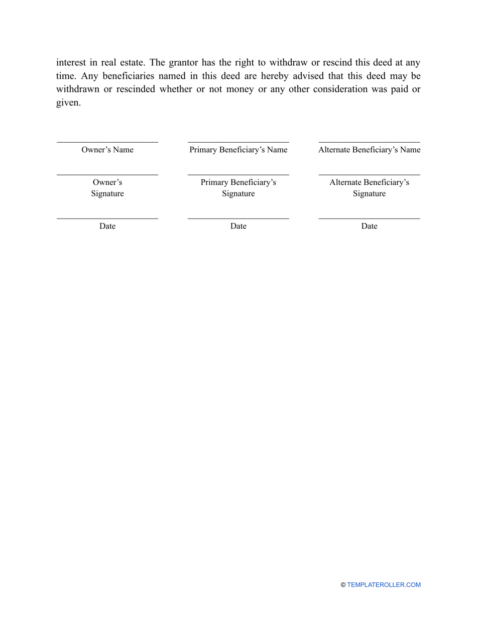Transfer on Death Deed Form - Ohio, Page 2