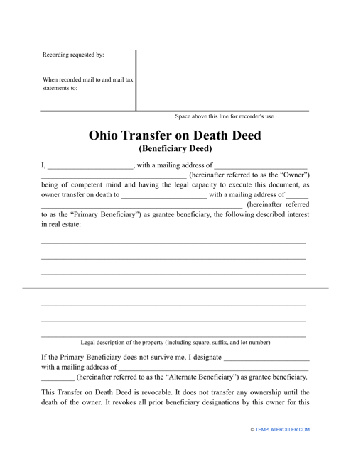 Transfer on Death Deed Form - Ohio Download Pdf