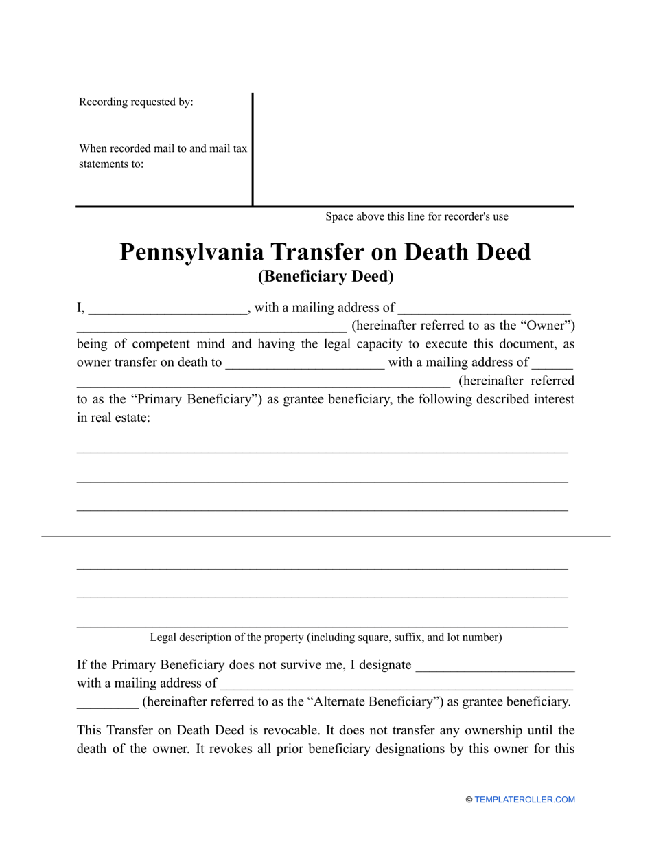 Pennsylvania Transfer On Death Deed Form Fill Out Sign Online And 