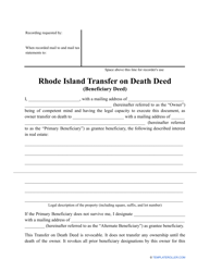 Transfer on Death Deed Form - Rhode Island