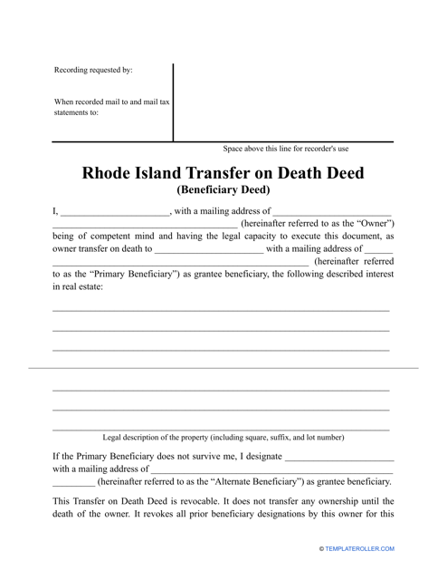 Transfer on Death Deed Form - Rhode Island