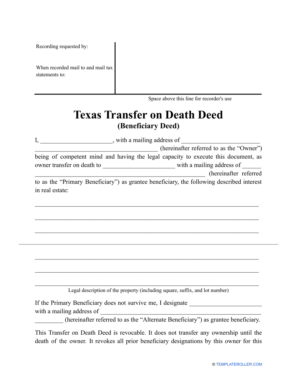 Transfer on Death Deed Form - Texas, Page 1