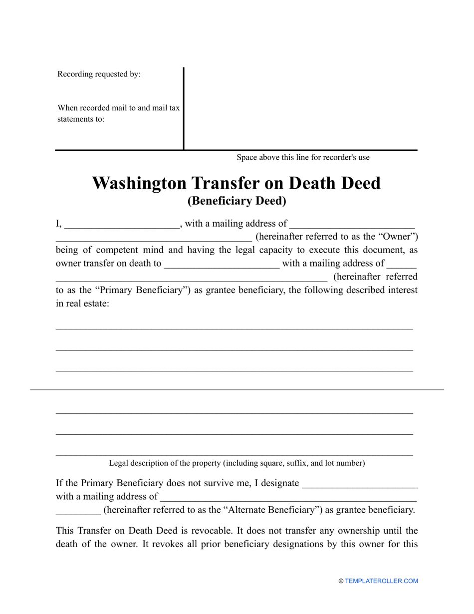 Transfer on Death Deed Form - Washington, Page 1