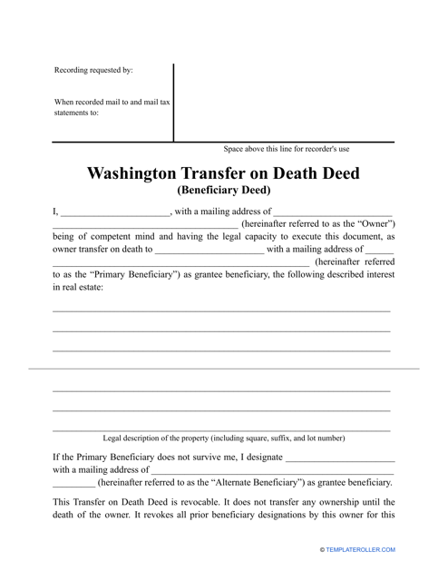 Transfer on Death Deed Form - Washington Download Pdf