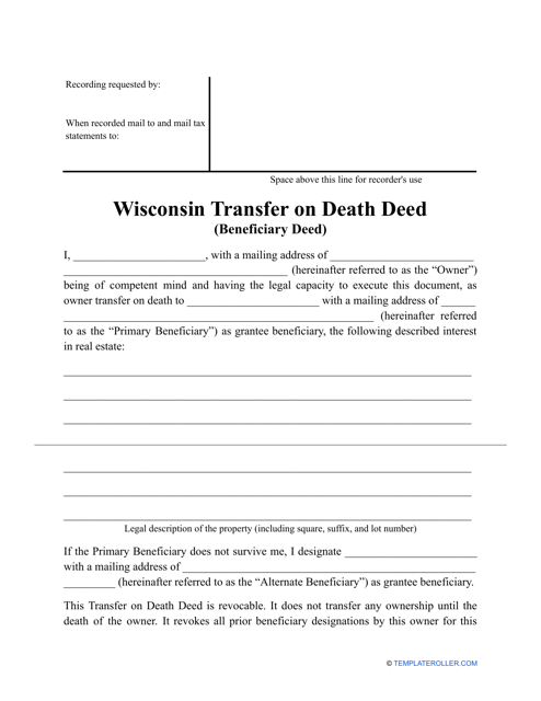 Transfer on Death Deed Form - Wisconsin Download Pdf