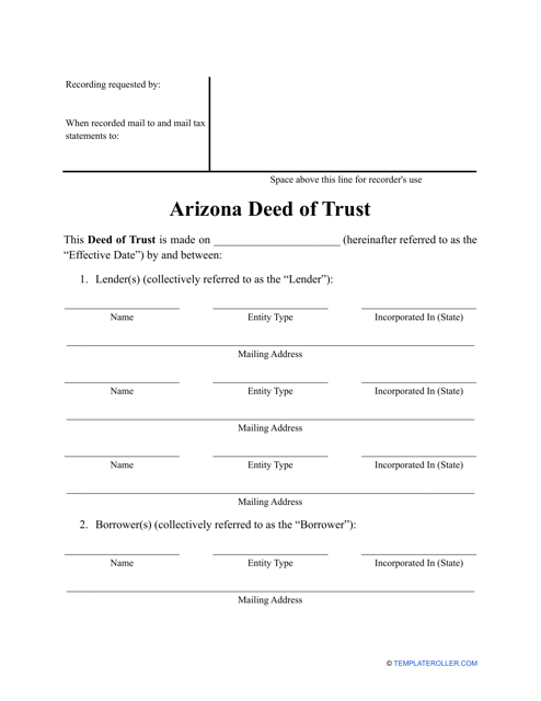 &quot;Deed of Trust Form&quot; - Arizona Download Pdf