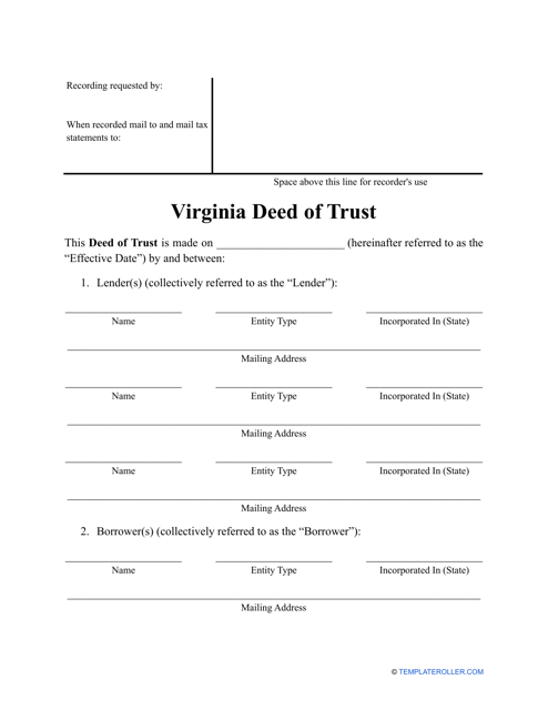Deed of Trust Form - Virginia Download Pdf