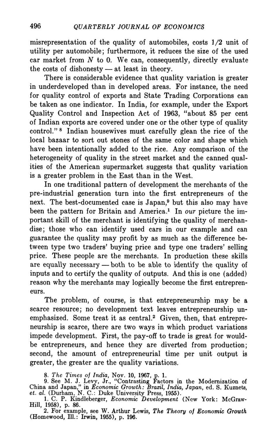 The Market for lemons: Quality Uncertainty and the Market Mechanism - George a. Akerlof, Page 10