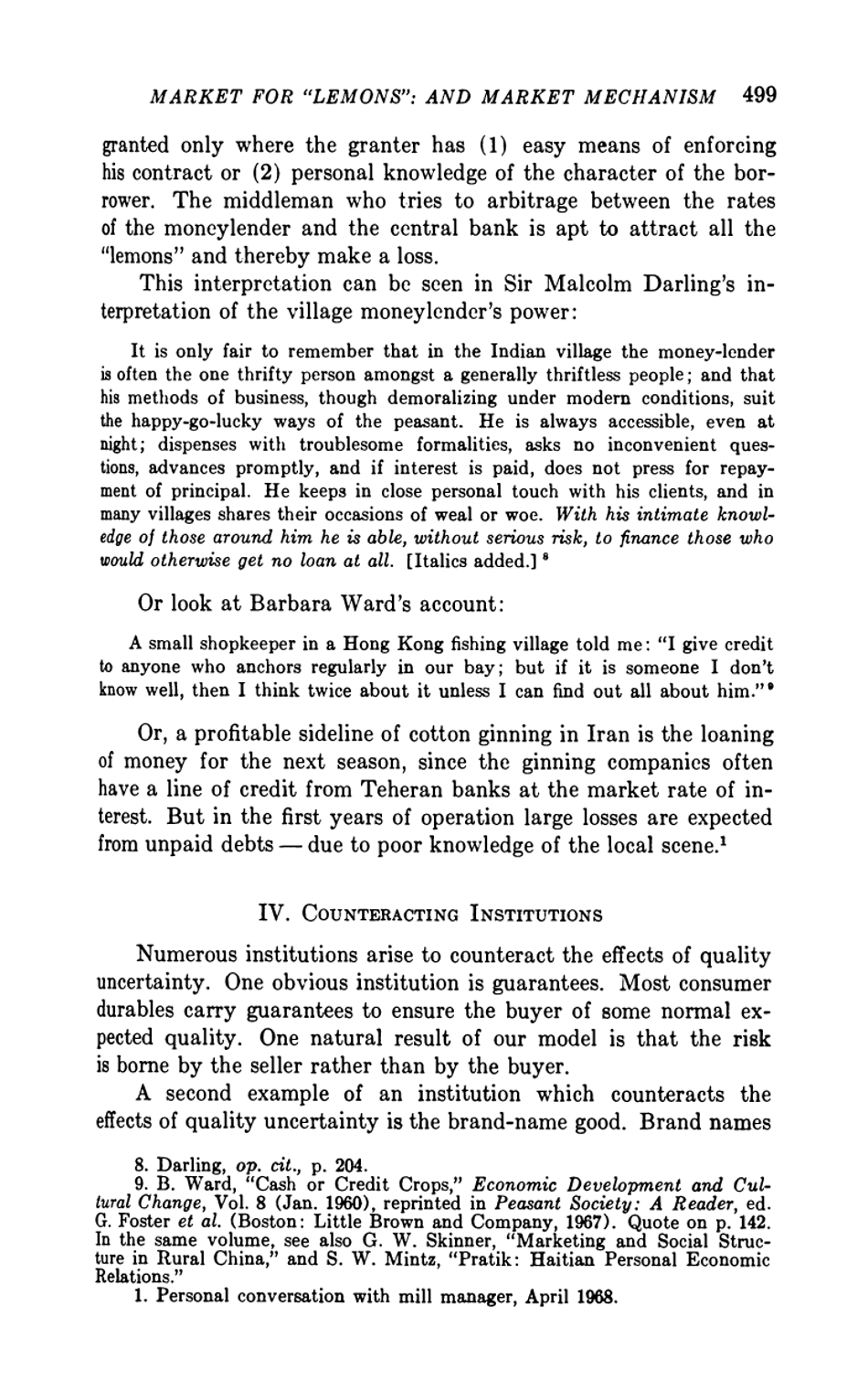 The Market for lemons: Quality Uncertainty and the Market Mechanism - George a. Akerlof, Page 13