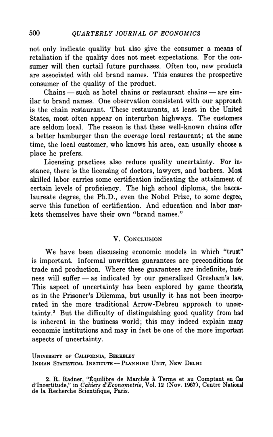 The Market for lemons: Quality Uncertainty and the Market Mechanism - George a. Akerlof, Page 14
